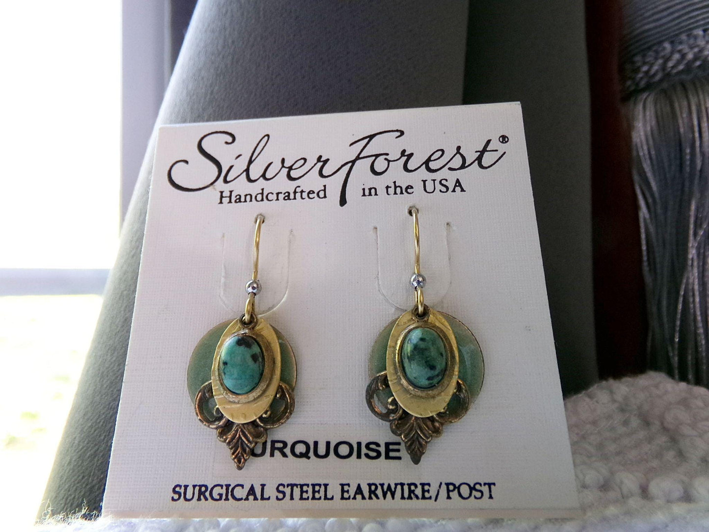 turquoise pierced layered dangle earrings, boho vintage style Silver Forest jewelry