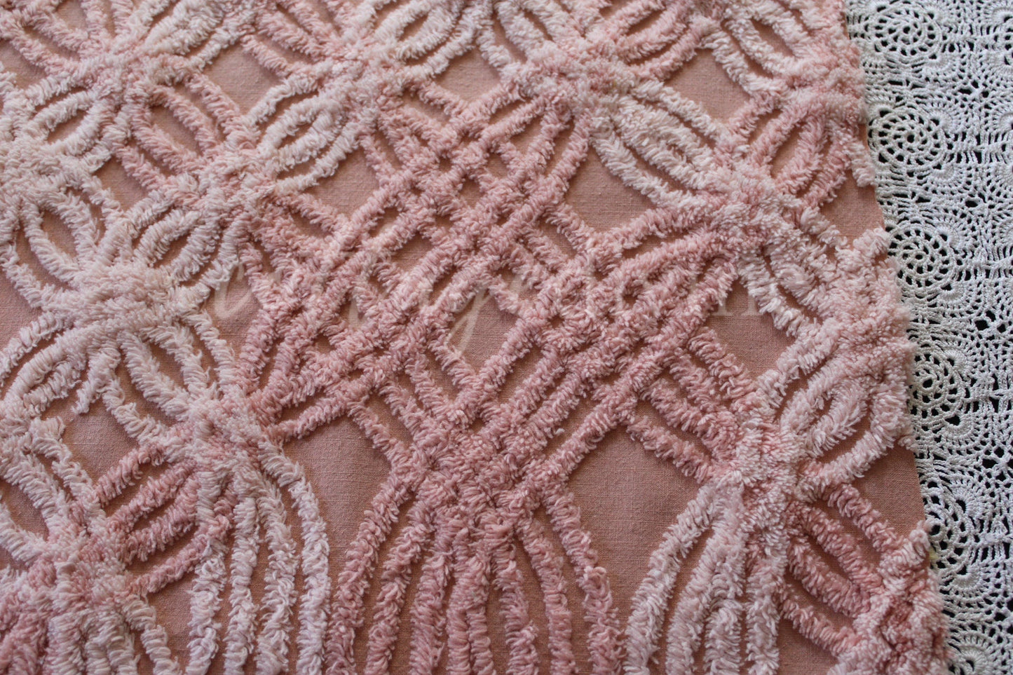 Blush Pink Rosy Vintage Chenille Quilt Fabric, 23" x 24" inch Piece, Pretty for Quilts & Pillows