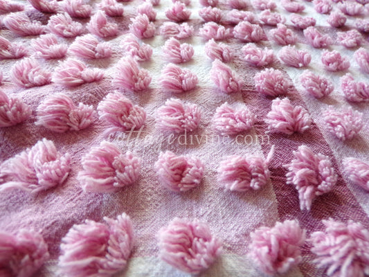 Puffy Pops Vintage Chenille Quilt Fabric, 26" x 20" inch Piece, Unique Windswept Popcorns in an Optic Raspberry Puree, Plum & Mauve Design