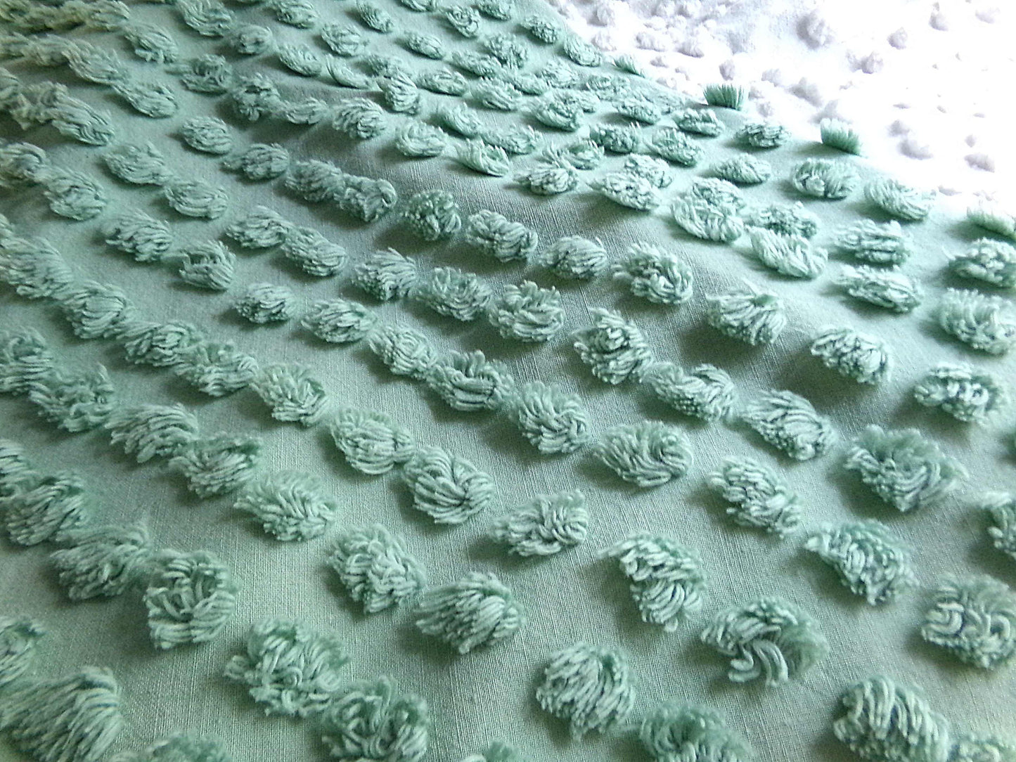 Vintage "Money Tree Green" Chenille Fabric, 20" x 25" inch Piece, Cute Puffy Dots, Great for Handmade Quilts, Crafts