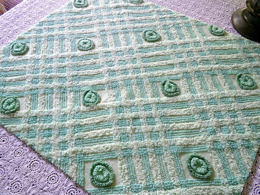 Donut Dots Vintage Chenille Fabric Material, 24" x 20" inch Piece, Lightweight Shamrock Green