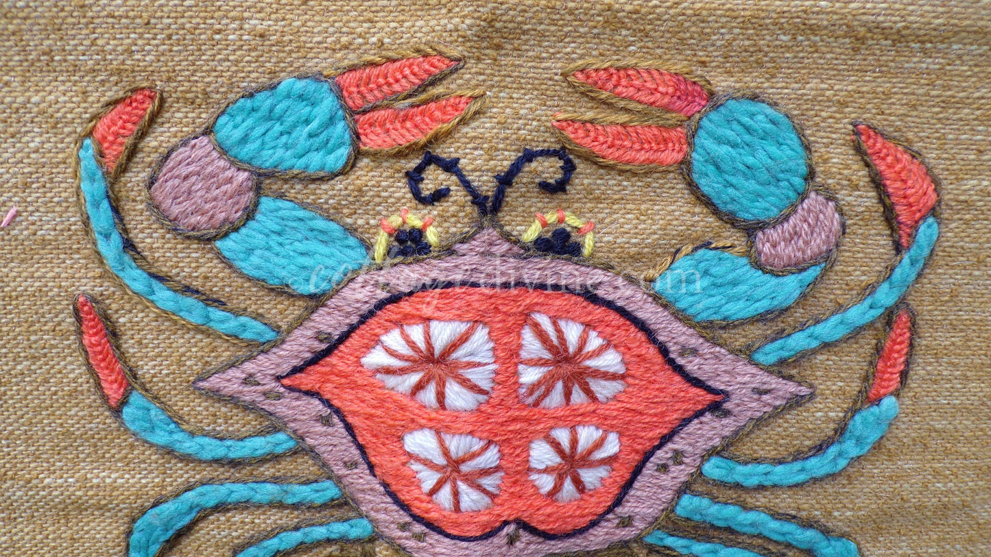 CANCER Rare Zodiac Vintage Astrology Embroidery, Paragon Crewel Stitchery, Completed, an Original 1969 Barbara Sparre Design