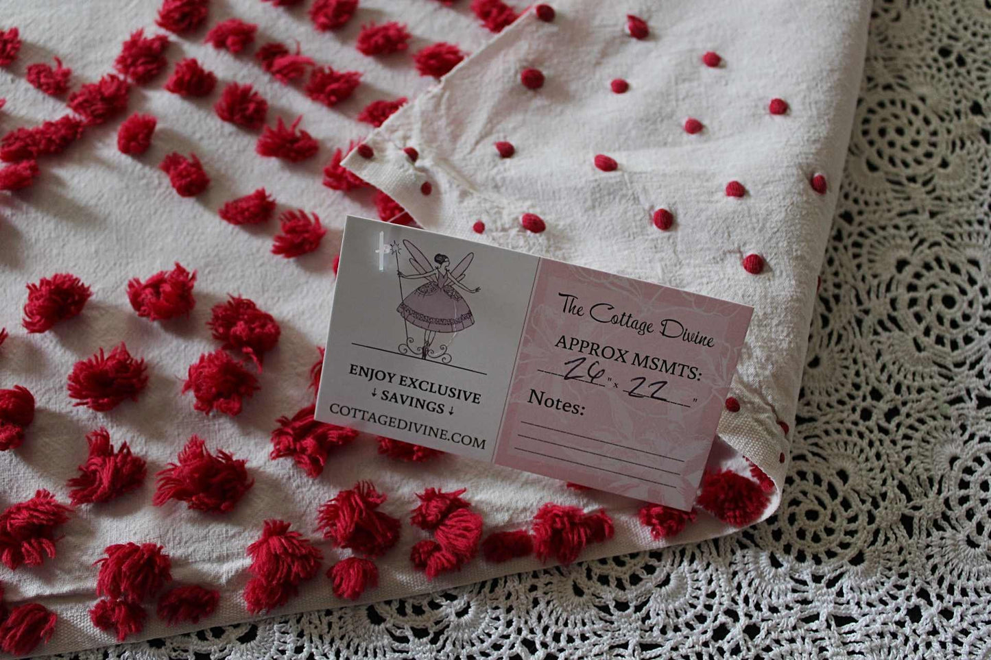 Diamond Circle Puffs Vintage Chenille FABRIC PIECE, 22" x 26" inches, Handtufted Diamond Circle Puffs