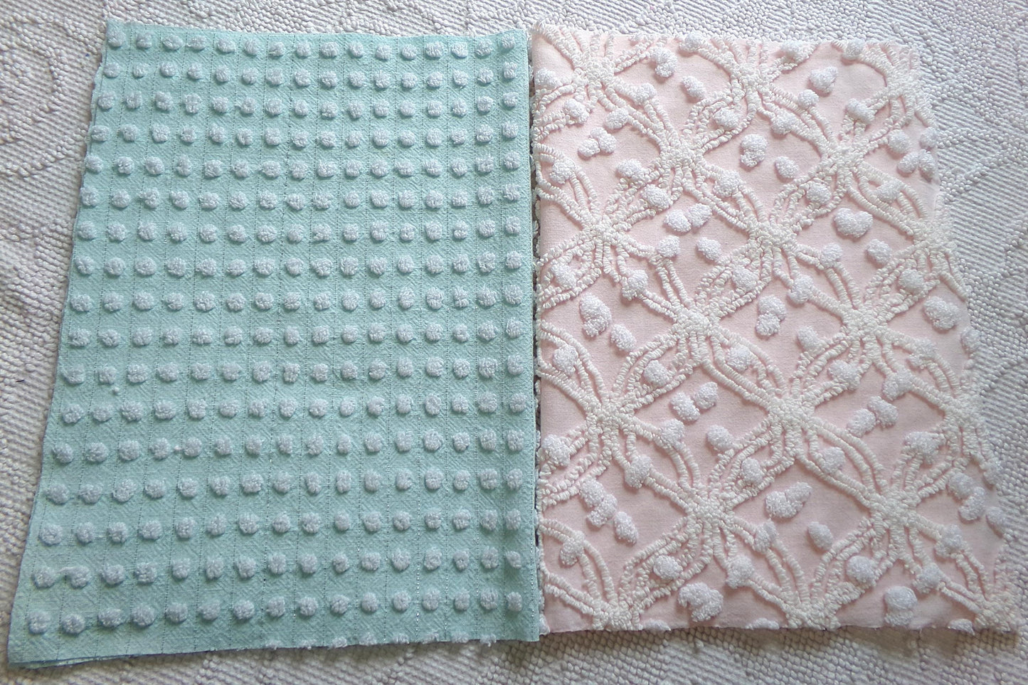 Vintage Chenille Fabric Bundle in Pink & Aqua, 2 Pieces 12" x 18" each | Easy Stash Builder for Fiber Arts, Quilting