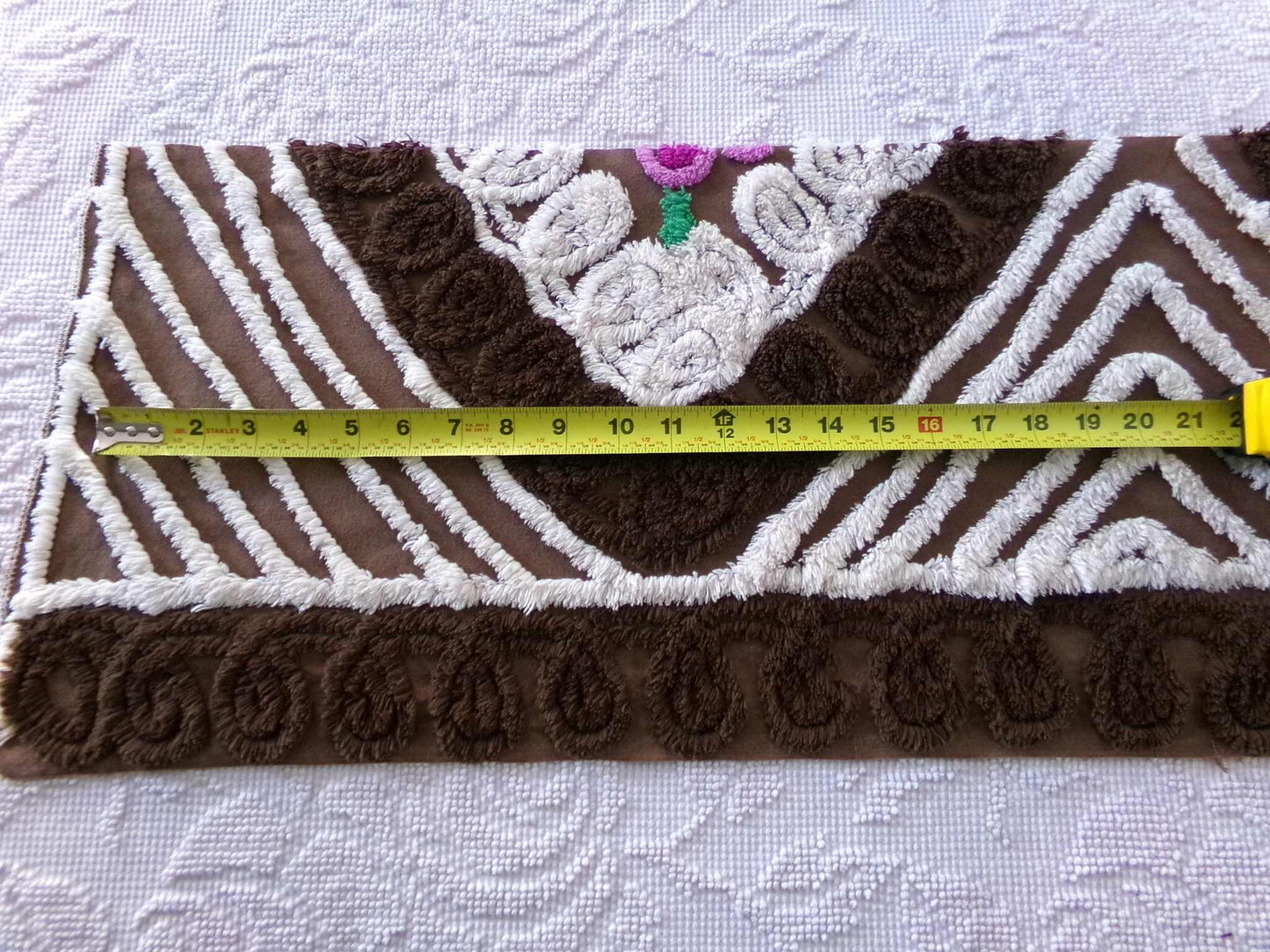 Chocolate Brown Vintage Chenille Tufted Fabric, 11" x 24" inch Piece, for Junk Journals, Fiber Arts