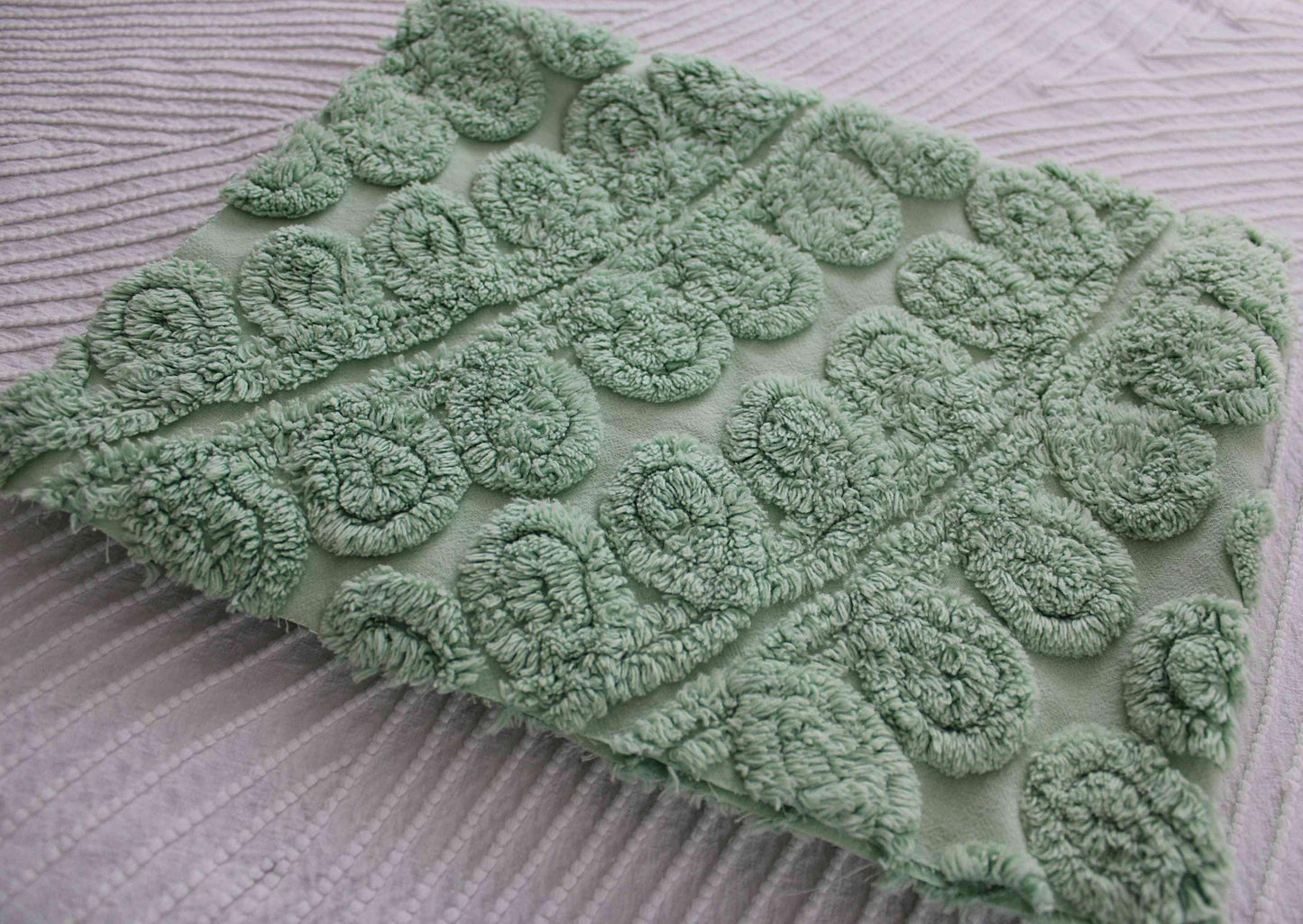 Fluffy Mint Ice Cream Swirl Vintage Chenille Fabric, Plush 20" x 26" inch piece in looping curlicues pattern