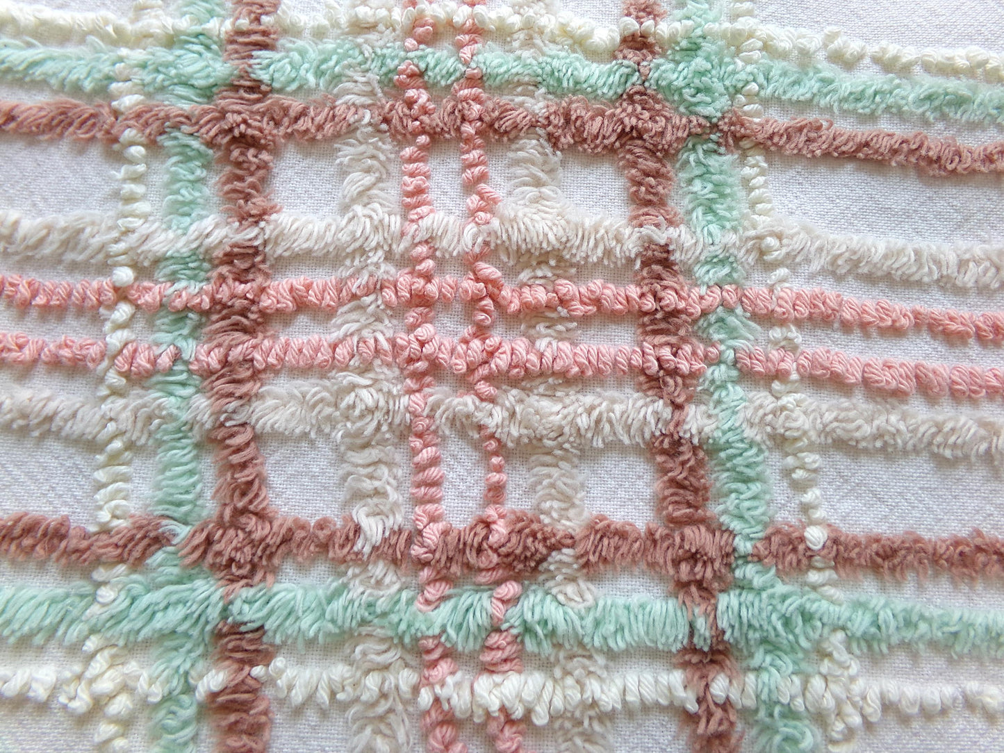 cottage plaid vintage chenille fabric: country style sewing material, 18" x 27" piece