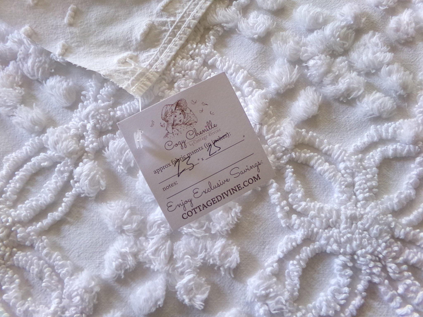 classic white vintage chenille fabric, versatile sewing material for quilting and crafts, 23" x 25" inch piece with wedding rings & pops