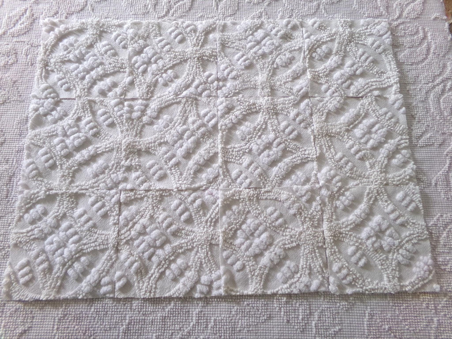 Heirloom Quality Quilt Square Set, Antique Cream, from Vintage Chenille Bedspread Fabric, 12 Blocks, 6" x 6" inch