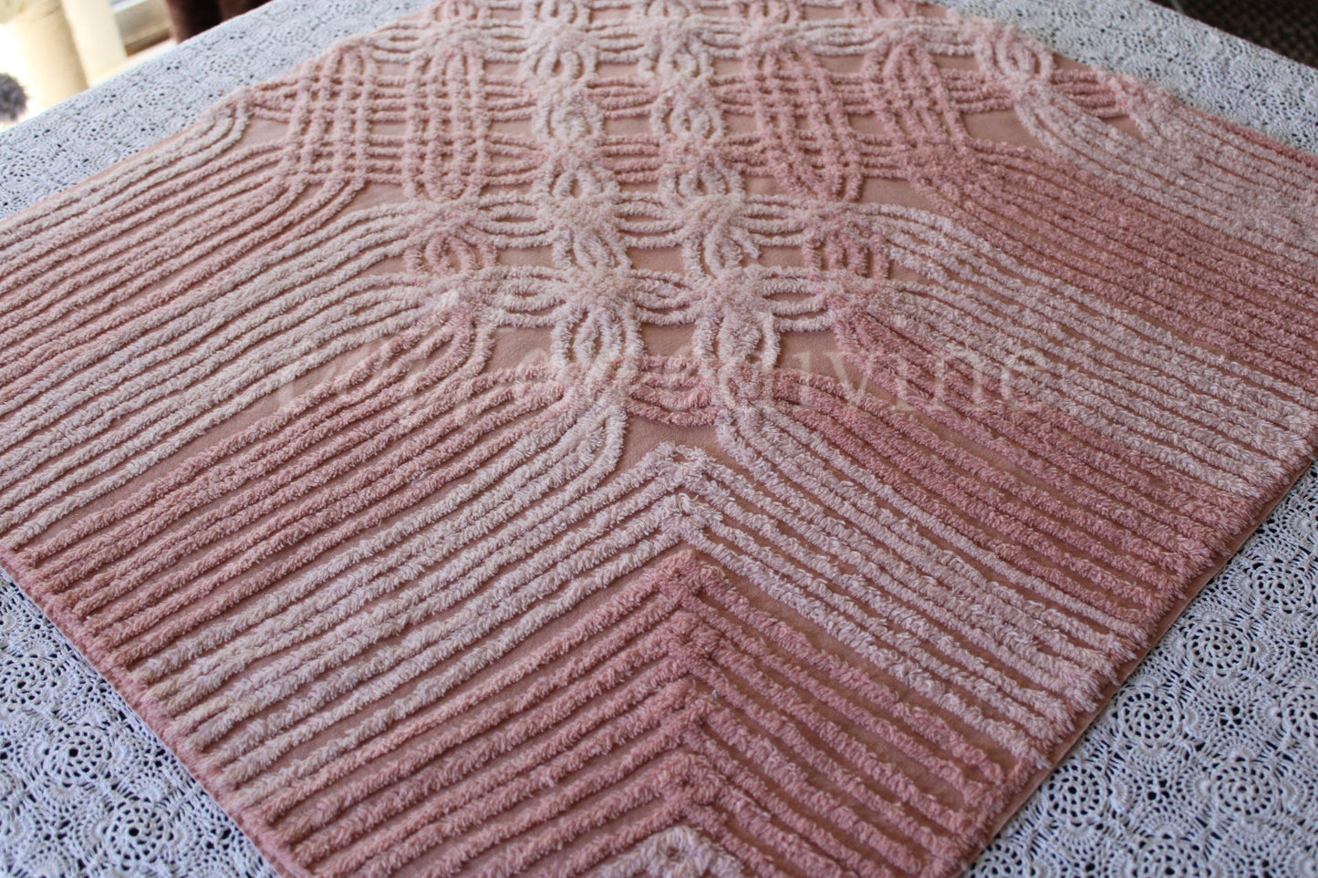 Blush Pink Rosy Vintage Chenille Quilt Fabric, 23" x 24" inch Piece, Pretty for Quilts & Pillows