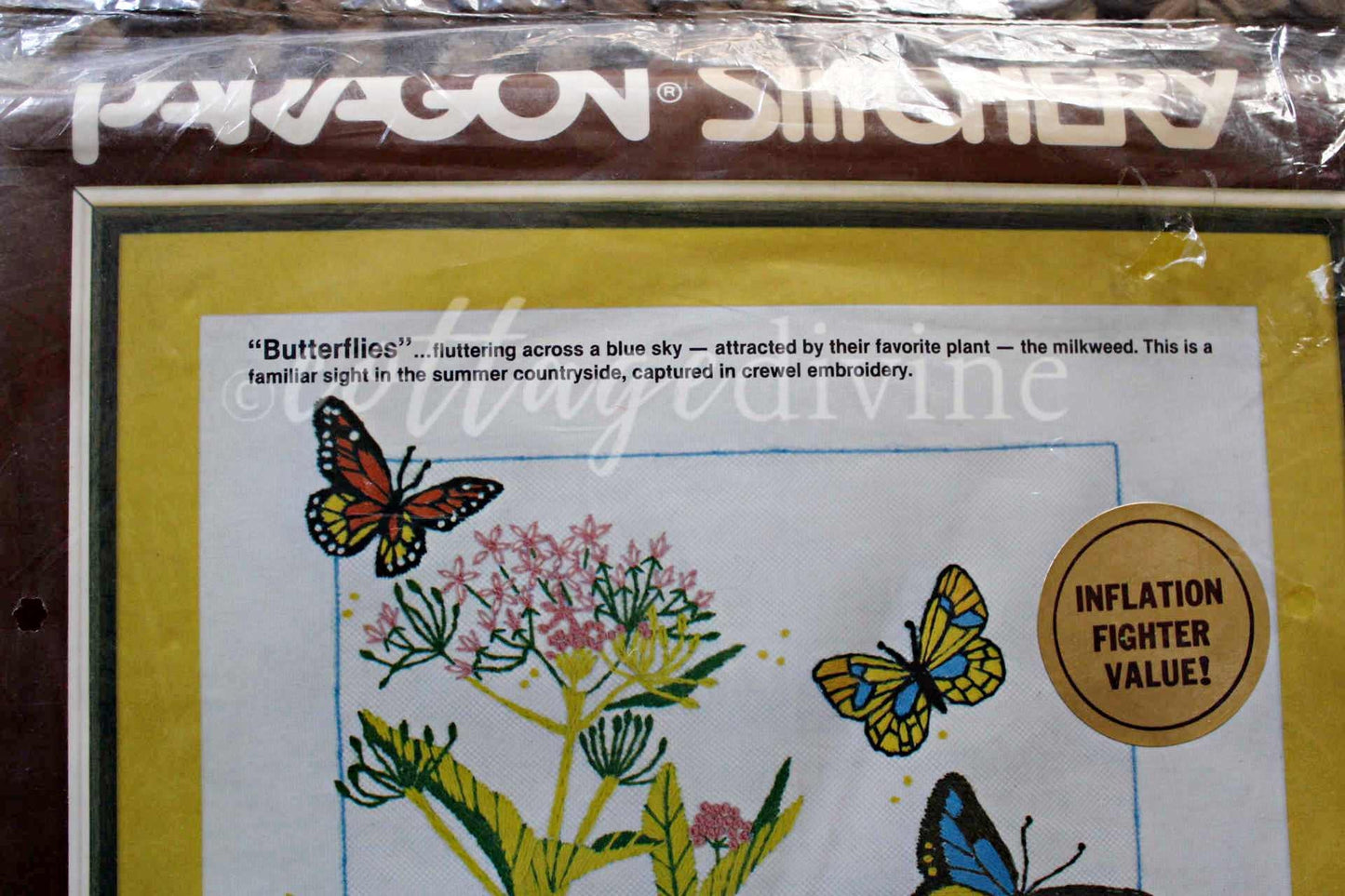 BUTTERFLIES Crewel Stitchery Kit, Vintage Paragon Needlecraft Embroidery, Natural Earthy Hippie Design, Georgia Ball, # 0947