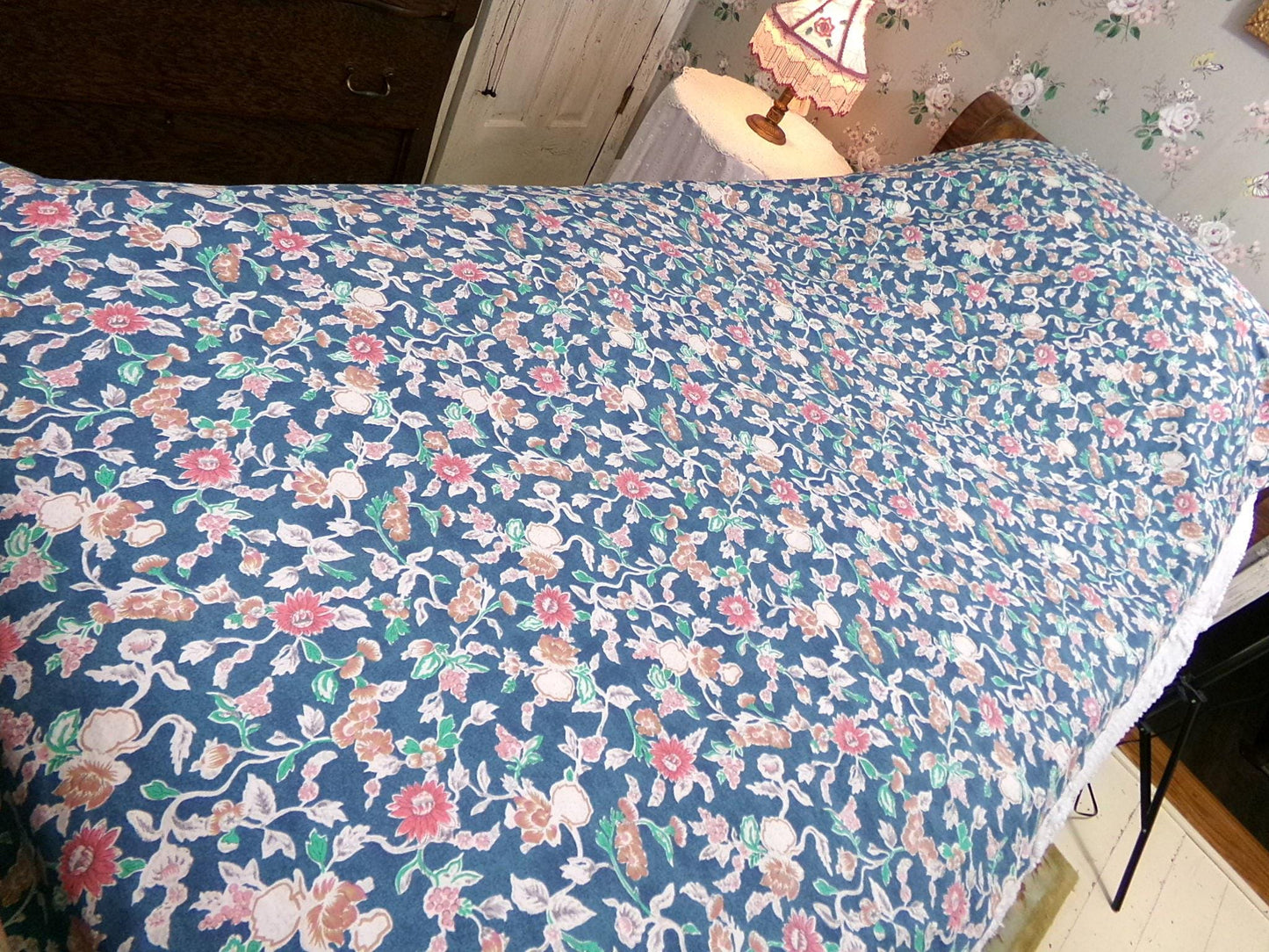 Ralph Lauren Curtain Set in Iconic Jardin Floral, Vintage Pair of Blue 1990s Window Drapery Panels, Valance & Tiebacks, Cotton, Made in USA
