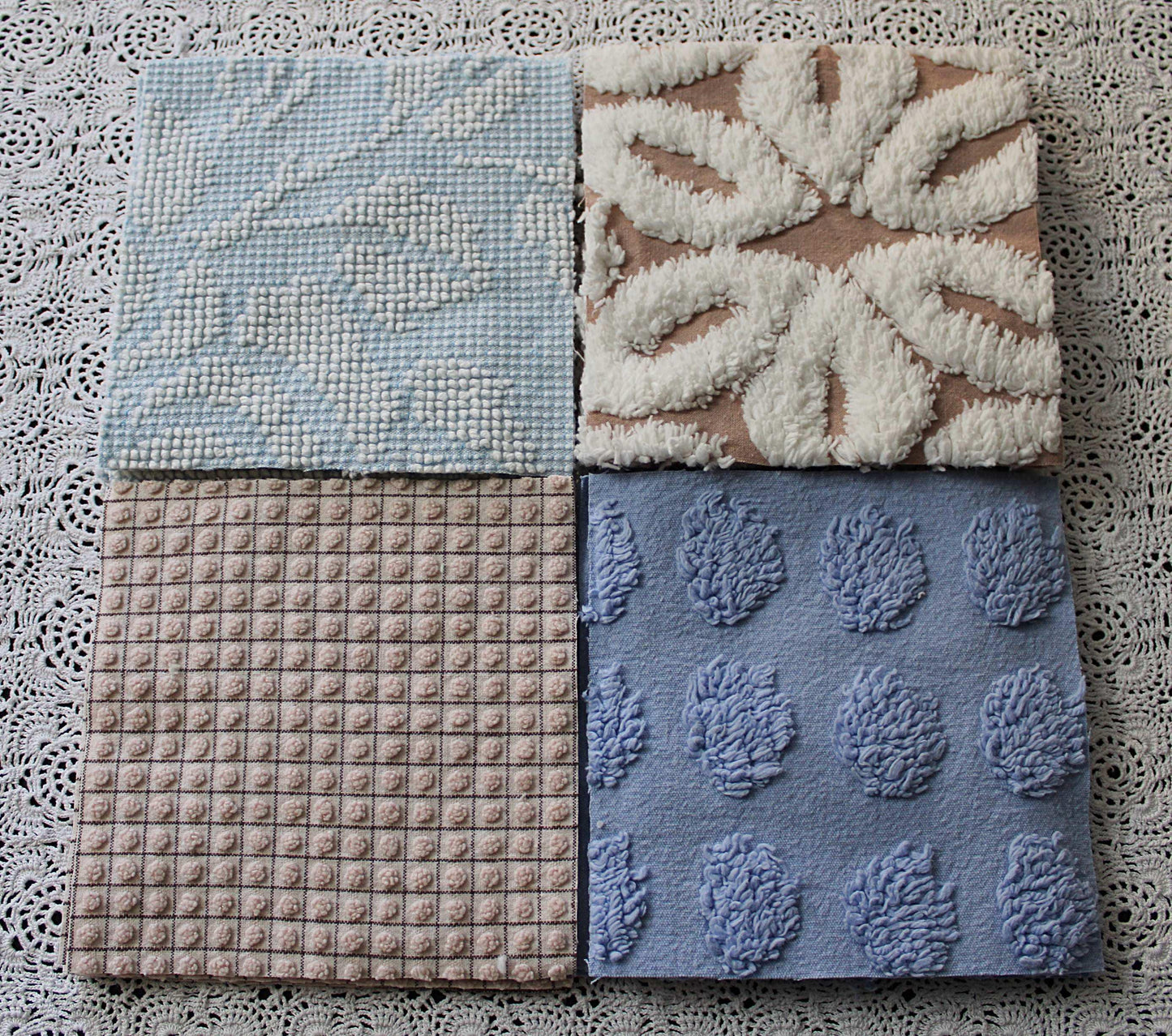 Beach Walk Vintage Chenille Fabric Squares, Blue, White & Sand Craft Square Set, 16 Blocks, 6" x 6" inch, Modern Chic