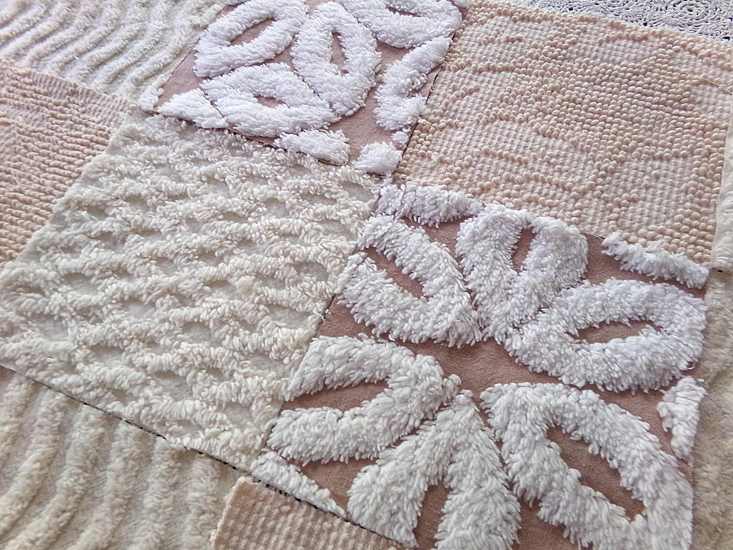 Creamy Neutrals Texturized Trendy Fabric Squares Set, Rotary Cut from Vintage Chenille Bedspread Fabric, 16 Blocks, 6" x 6" inch each