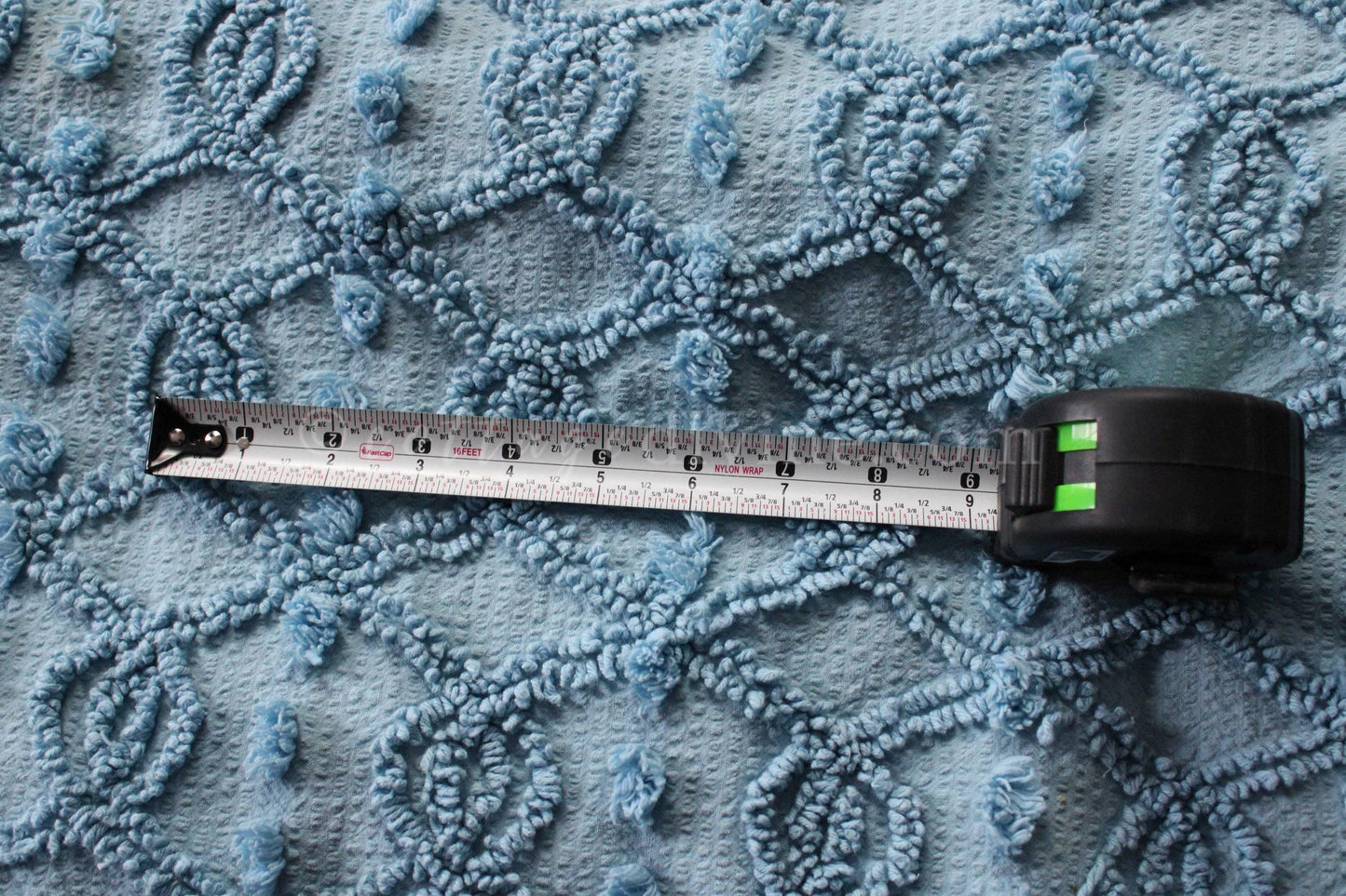 Unique Blue Eternity Link Chenille Seersucker Fabric, Vintage 20" x 24" inch Piece of Sewing Material, Needletuft Geometric Pops Design