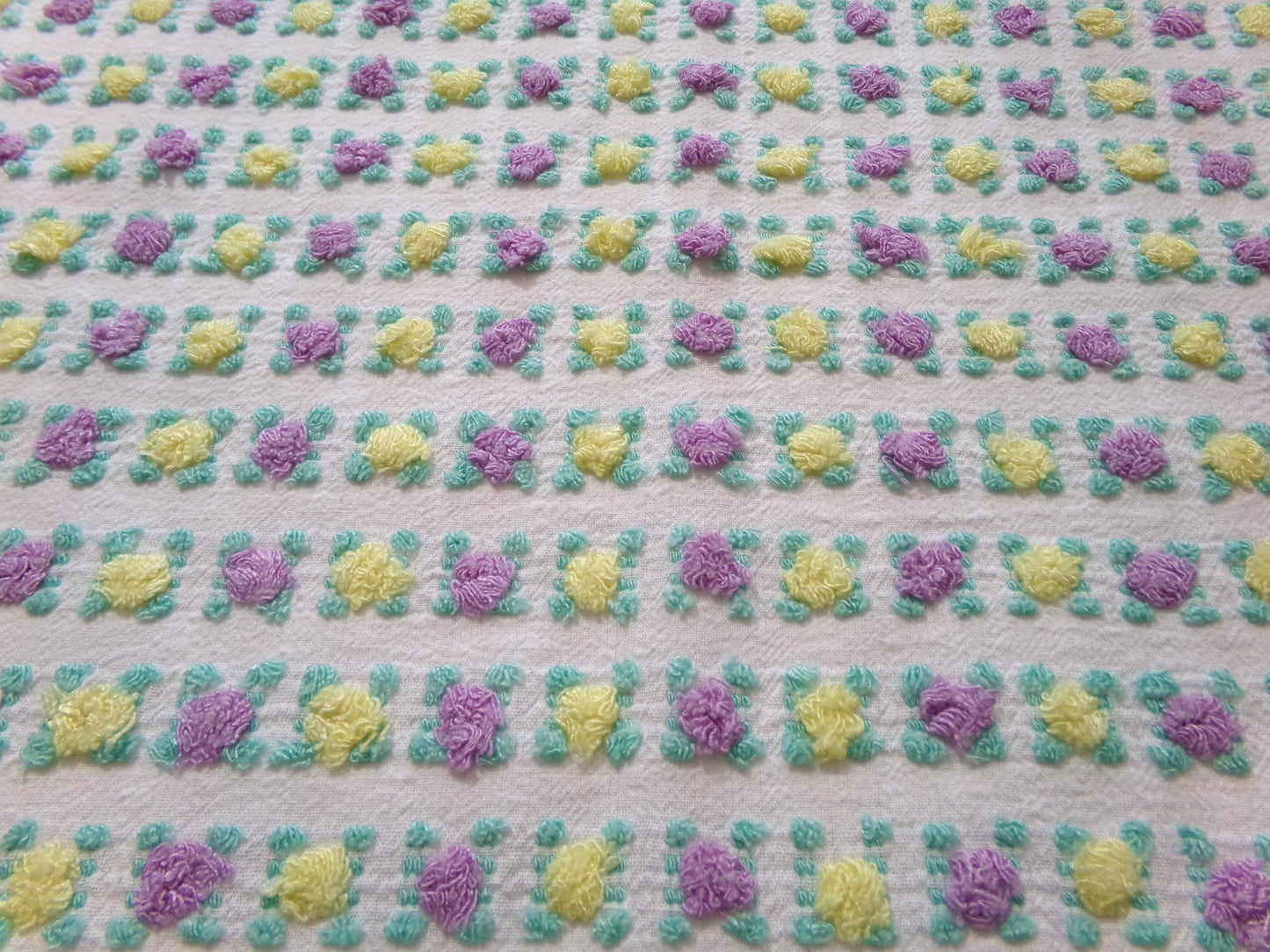 Rare Jewel Rosebud Vintage Chenille Fabric w/ Yellow & Amethyst Roses, 17" x 24" Cut Piece of Sewing, Quilt Material