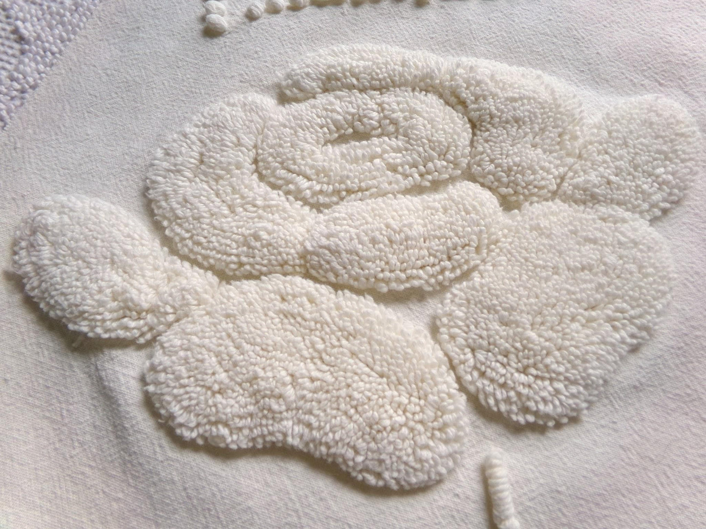 ivory rose vintage chenille fabric, vintage cotton 15" x 21" cut piece with sprawling stylized roses for quilting crafts and sewing
