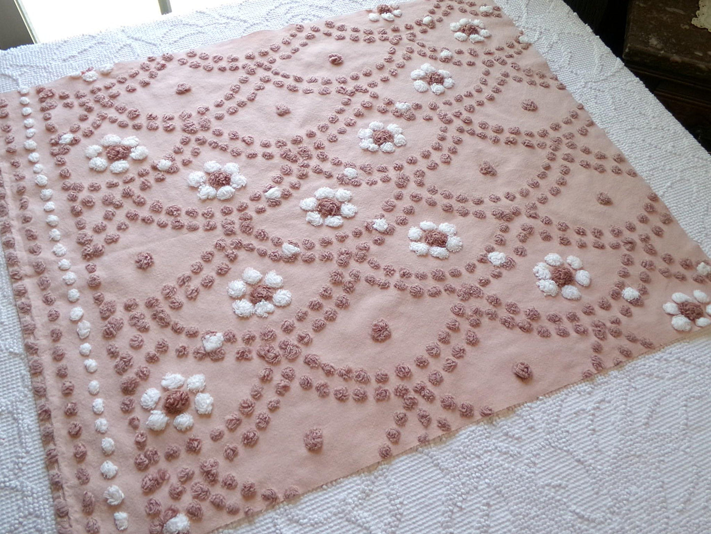 Hippie Daisy Vintage Chenille Fabric, 23" x 20" Cut Piece, 100% Cotton Handmade Sewing Material, Great Boho Design for Quilts & Crafts