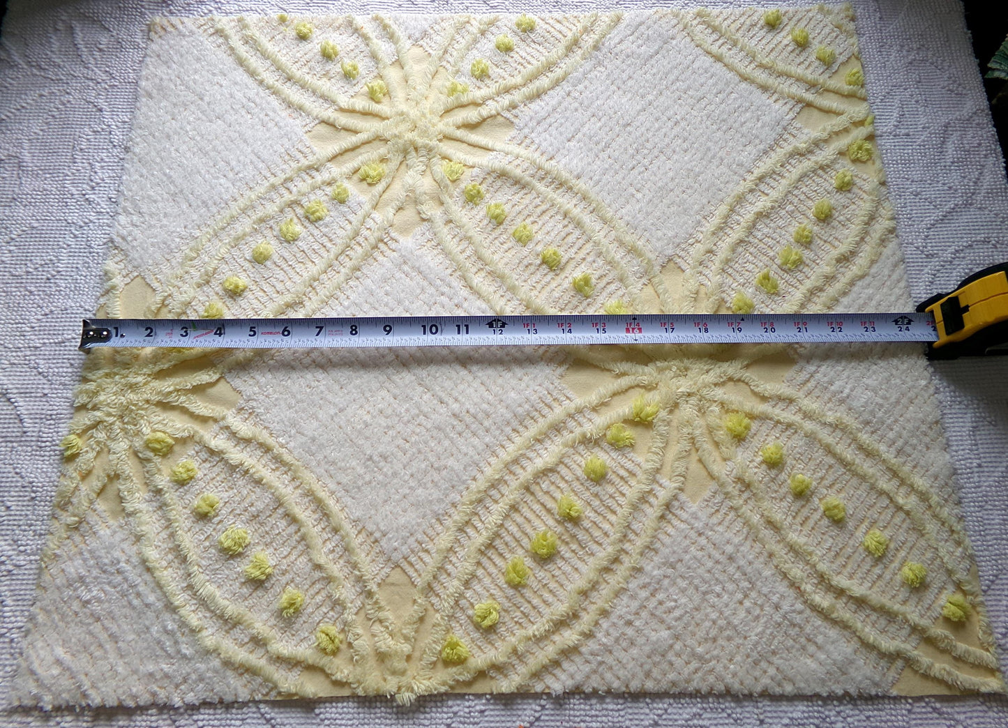 Starry Yellow Vintage Chenille Fabric: Retro Starburst Design 20" x 24" Cut Piece
