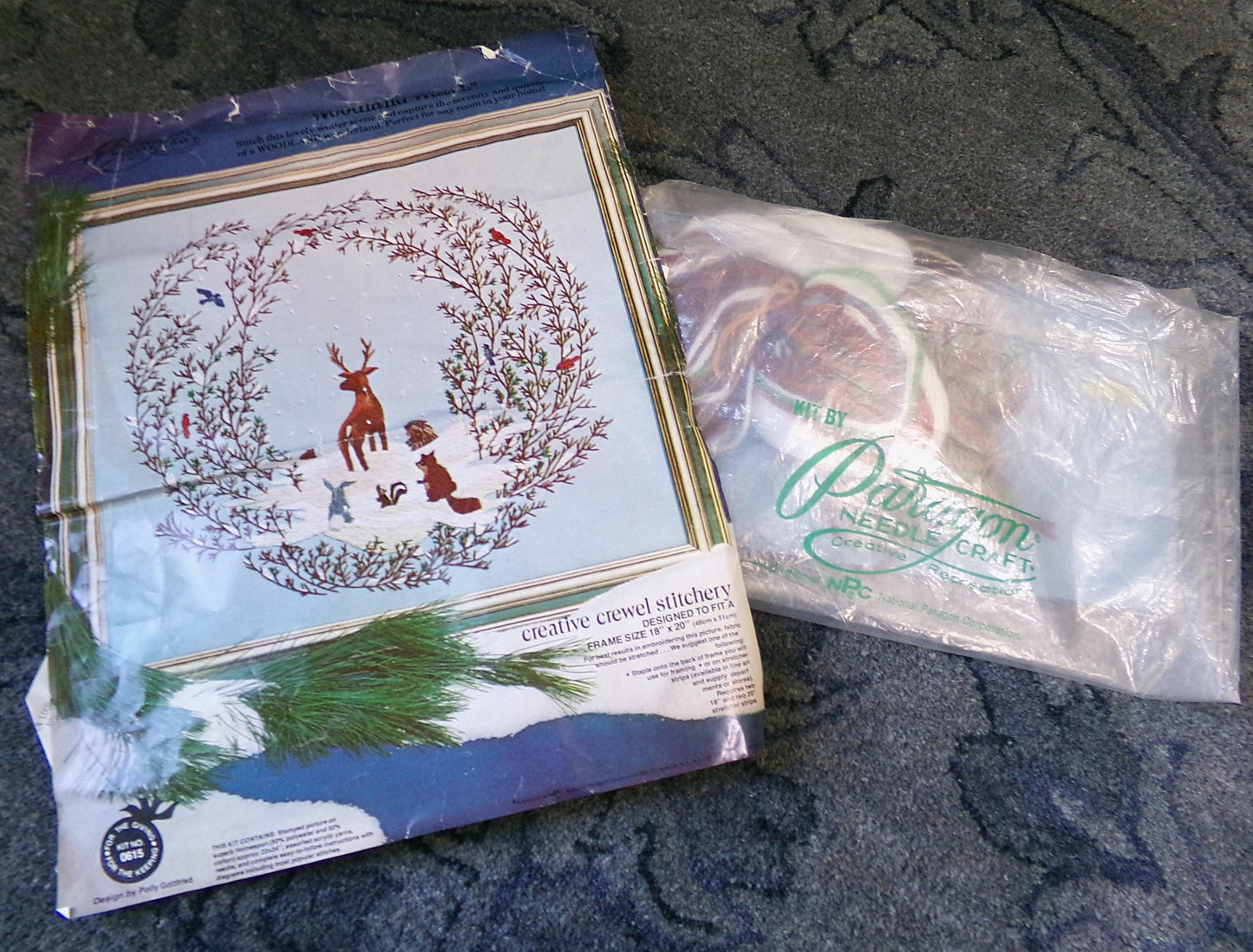 WOODLAND WATCH Vintage Crewel Embroidery Kit, Whimsical Winter Wonderland Nature Scene, Paragon Needlecraft 0615, Polly Gottfried