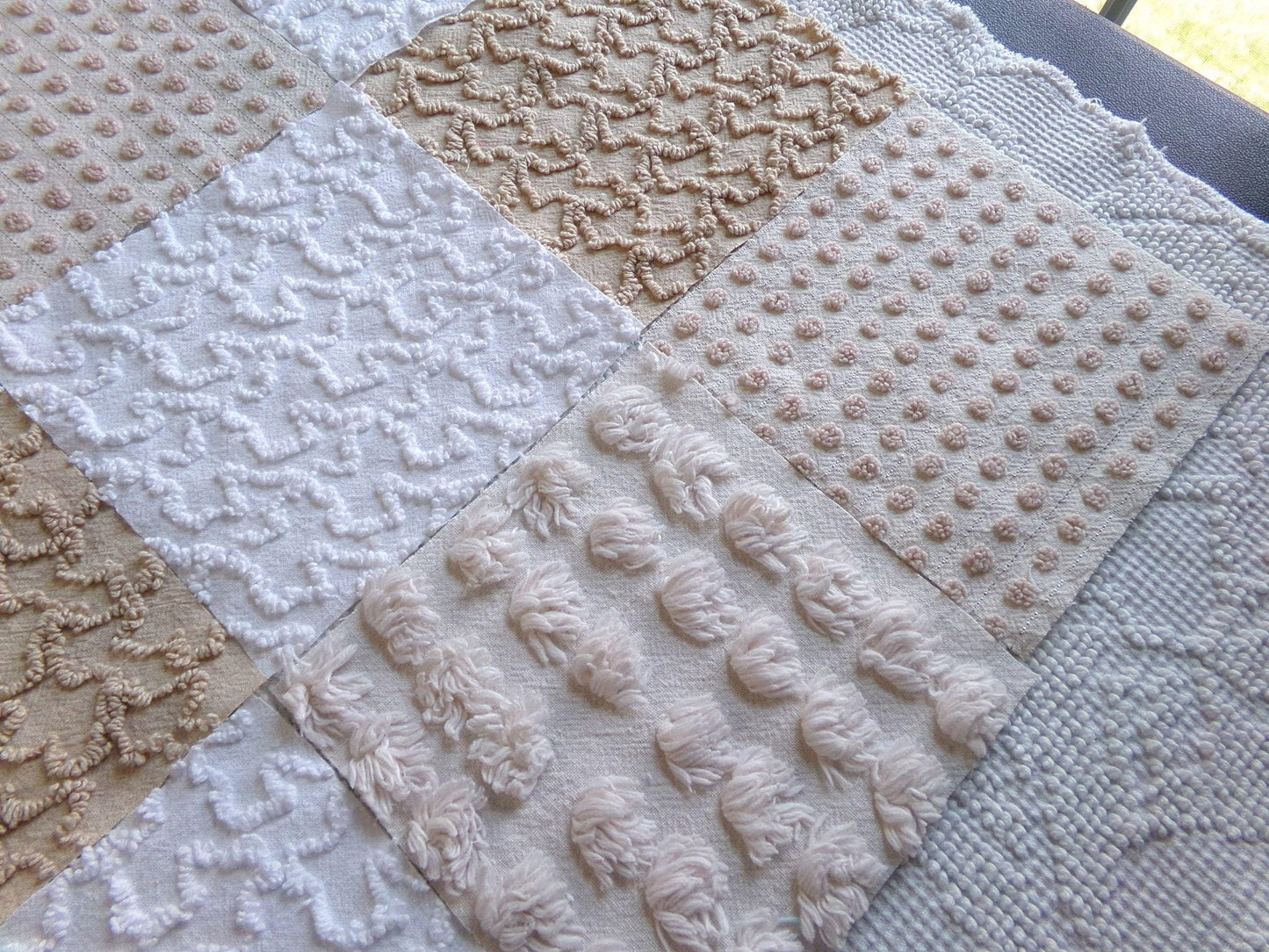 Neutral Modern Mocha & White Chenille Fabric Squares Set, 16 Vintage Quilt Blocks, 6" x 6" inches each, for Quilting, Sewing, DIY Pillows