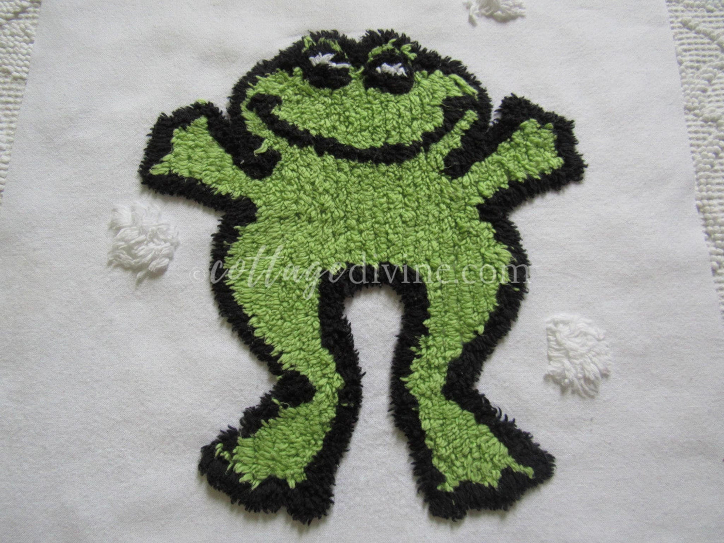 Jumping for Joy Frog Retro Vintage Novelty Chenille FABRIC PIECE, 12.5" square
