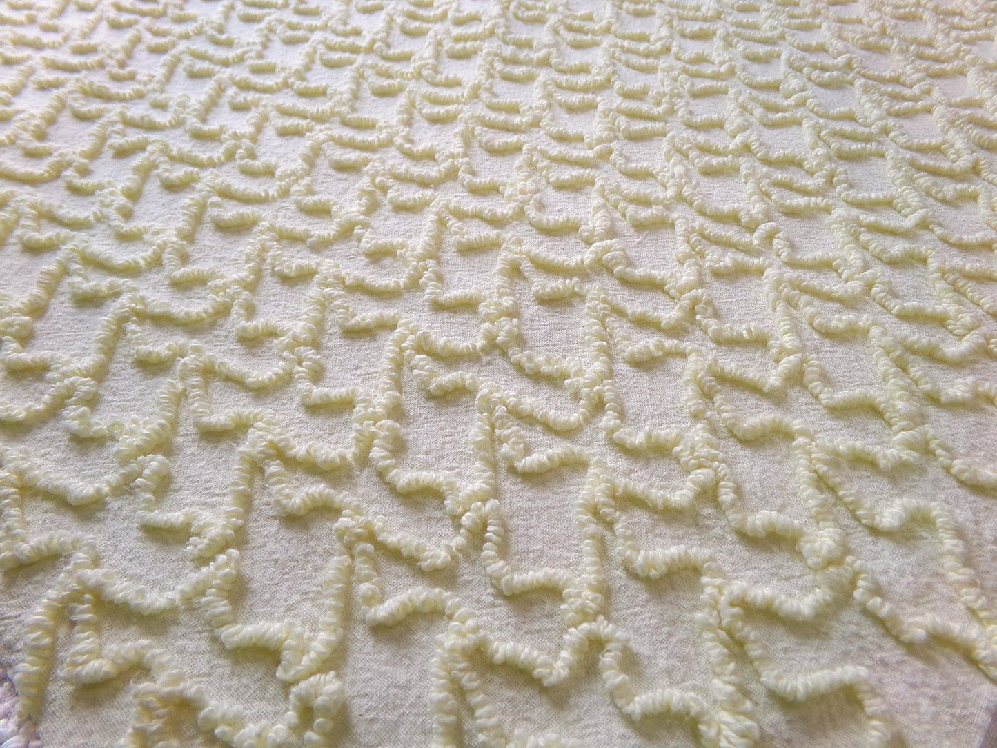 Vintage Yellow Squiggle Chenille Fabric, Gentle Sunny Buttercup 18" x 24" Piece of Sewing & Quilt Material