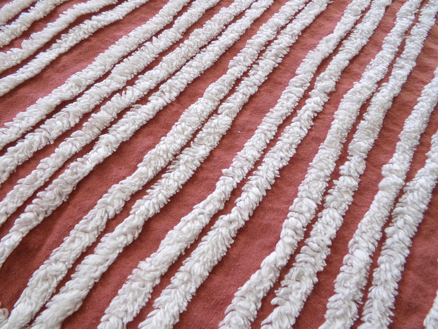 Terracotta & White Striped Vintage Chenille Fabric, Double Stripe Design, 15" x 28" inch piece of Boho Sewing Material for Quilts, Crafts