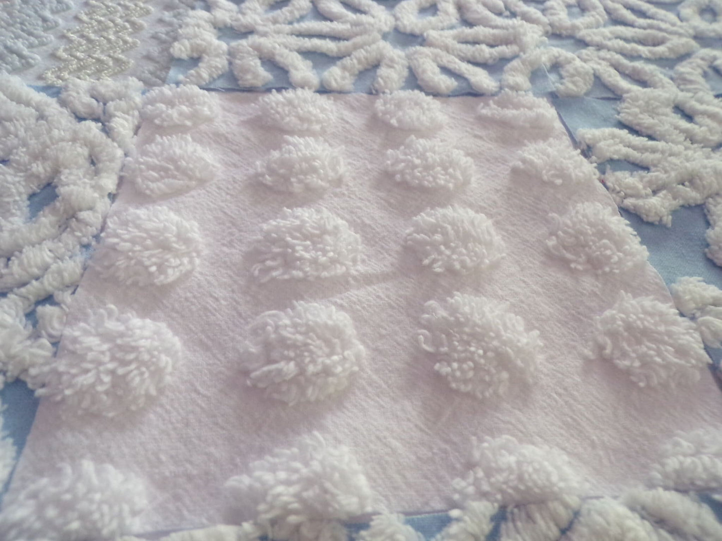 coastal winds vintage chenille fabric squares, set of 16 blue & white cotton 6" quilt blocks, nice texture for sewing, crafts, quilting