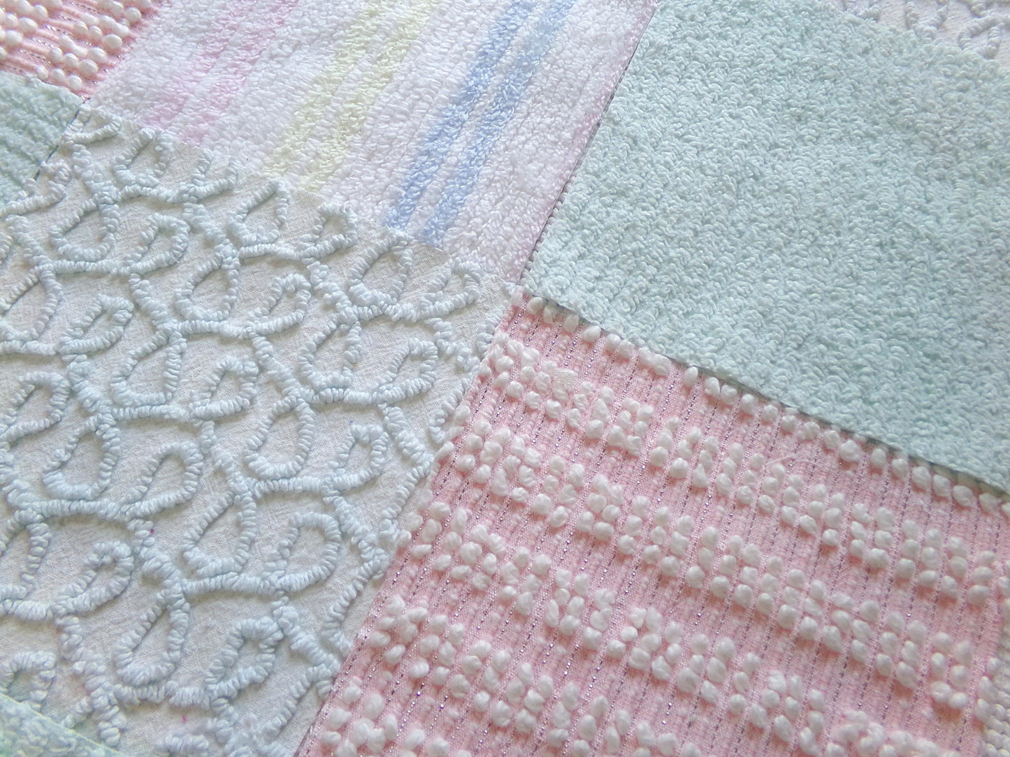 vintage chenille fabric squares, "summer rainbow" set of 16 pastel 6" quilt blocks, gentle geometric patterns, for quilting, crafts & sewing