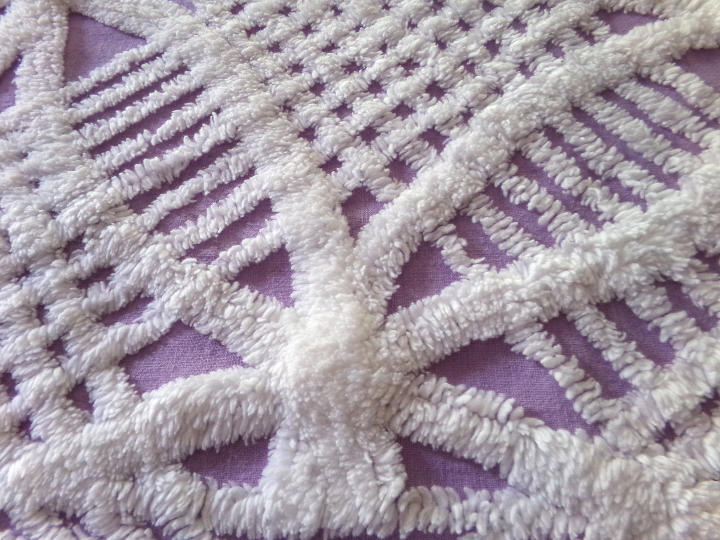 Lavender & White Vintage Chenille Fabric, 26" x 25" inch Piece, Geometric Wedding Ring Design