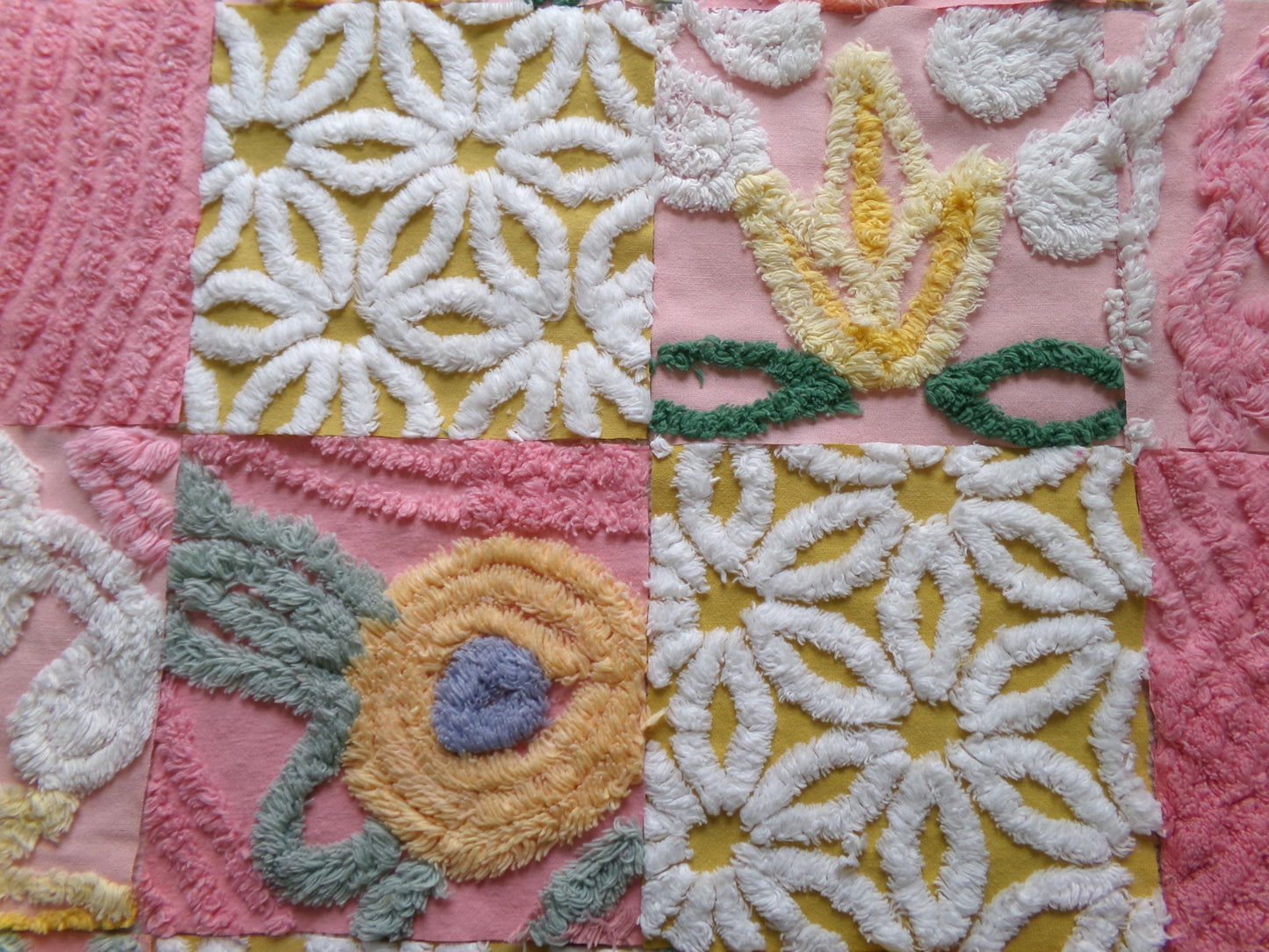 vintage chenille fabric squares, "autumn sunrise" set of 16 golden pink floral 6" quilt blocks for quilting, crafts, sewing