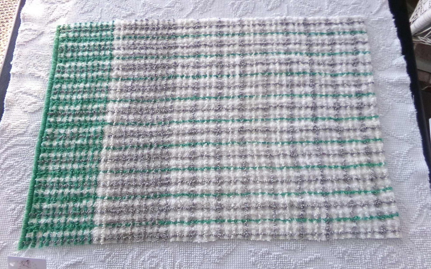 Plaid Vintage Chenille Fabric, Kelly Green & Dove Grey, 17" x 24" inch Piece for Sewing, Crafts, Quilting
