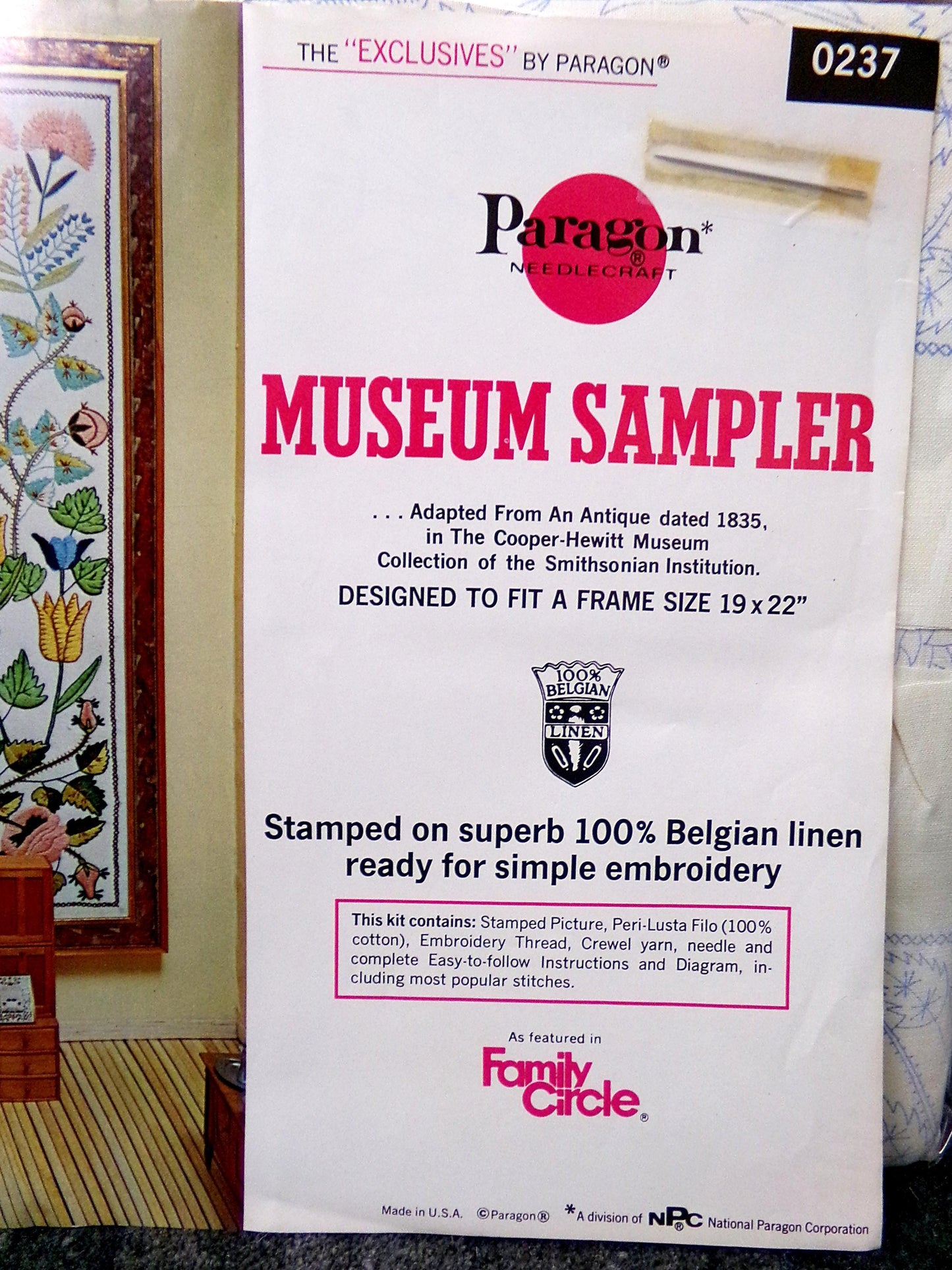 Vintage MUSEUM SAMPLER Embroidery Kit, Cooper-Hewitt Smithsonian Institution, Paragon Creative Crewel Stitchery, 0237, Linen Canvas