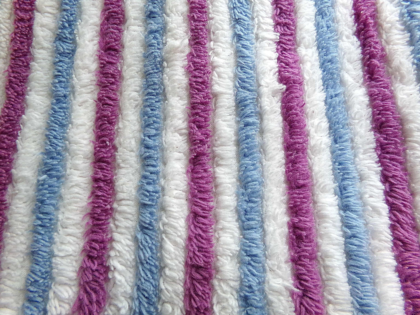 Blue Raspberry Striped Vintage Chenille Fabric, 18" x 24" Piece, Soft Plush Stripes