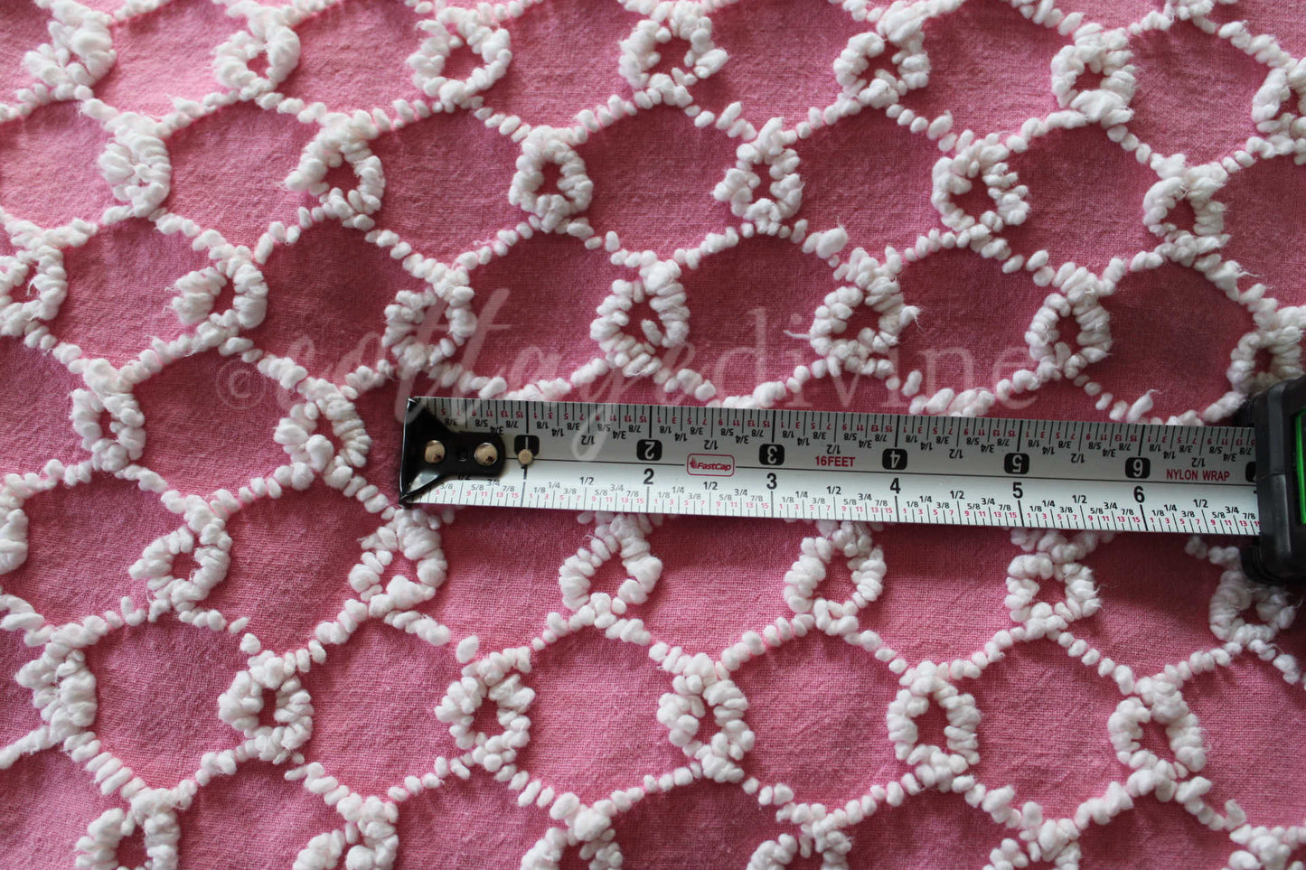 Chain Link Pink & White Vintage Chenille Fabric, Bates Texturized Needletuft Design, 18" x 24" inch Lightweight Piece