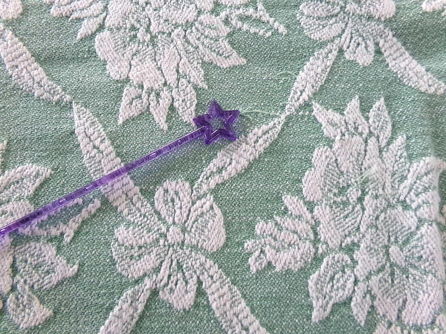 shabby cottage jade rose woven fabric, reversible sewing material from vintage bates bedspread, 20" x 30" piece for pillows, quilting