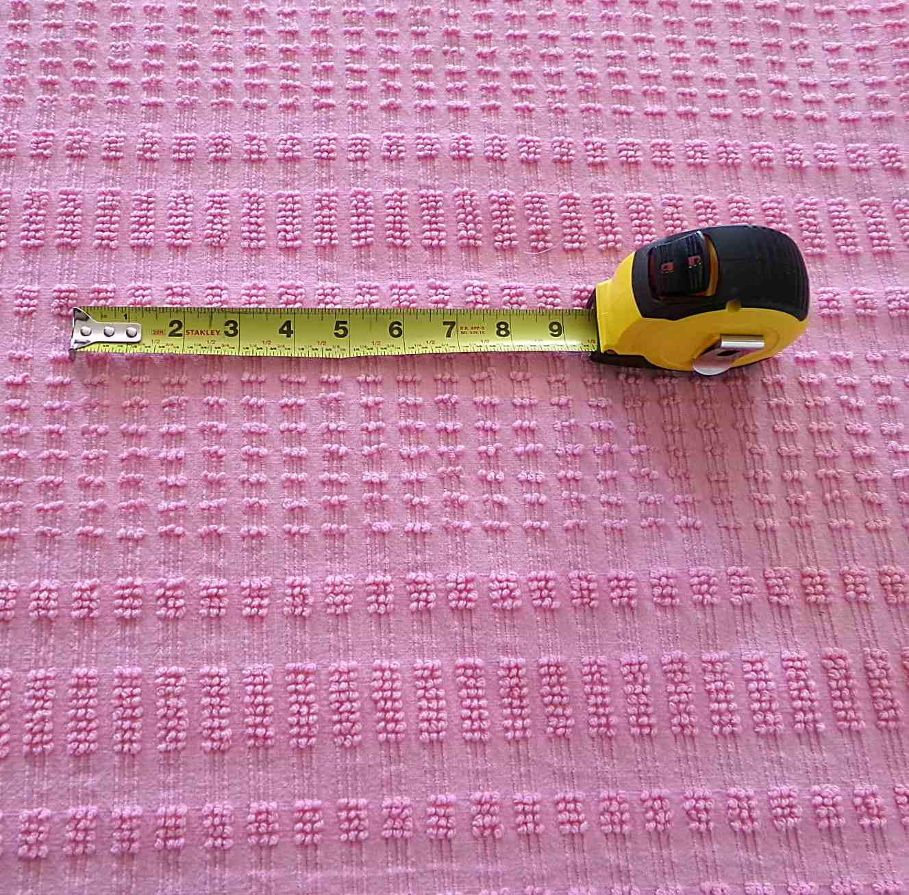 pink pearly pops vintage chenille fabric, 20" x 24" cut piece quilt material for sewing, crafts, upcycling, fun texture & unique design