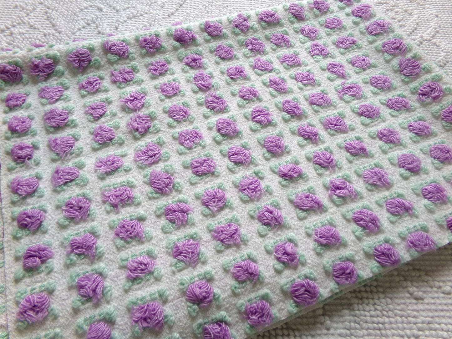 divine amethyst purple rosebud chenille fabric, rare vintage 18" x 25" piece of Morgan Jones sewing material for quilts, pillows, crafts