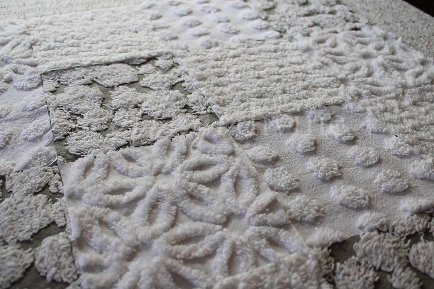 Blizzard Chenille Quilt Squares Set, Rotary Cut from Vintage Chenille Bedspread Fabric, 16 Blocks, 6" x 6" inch each