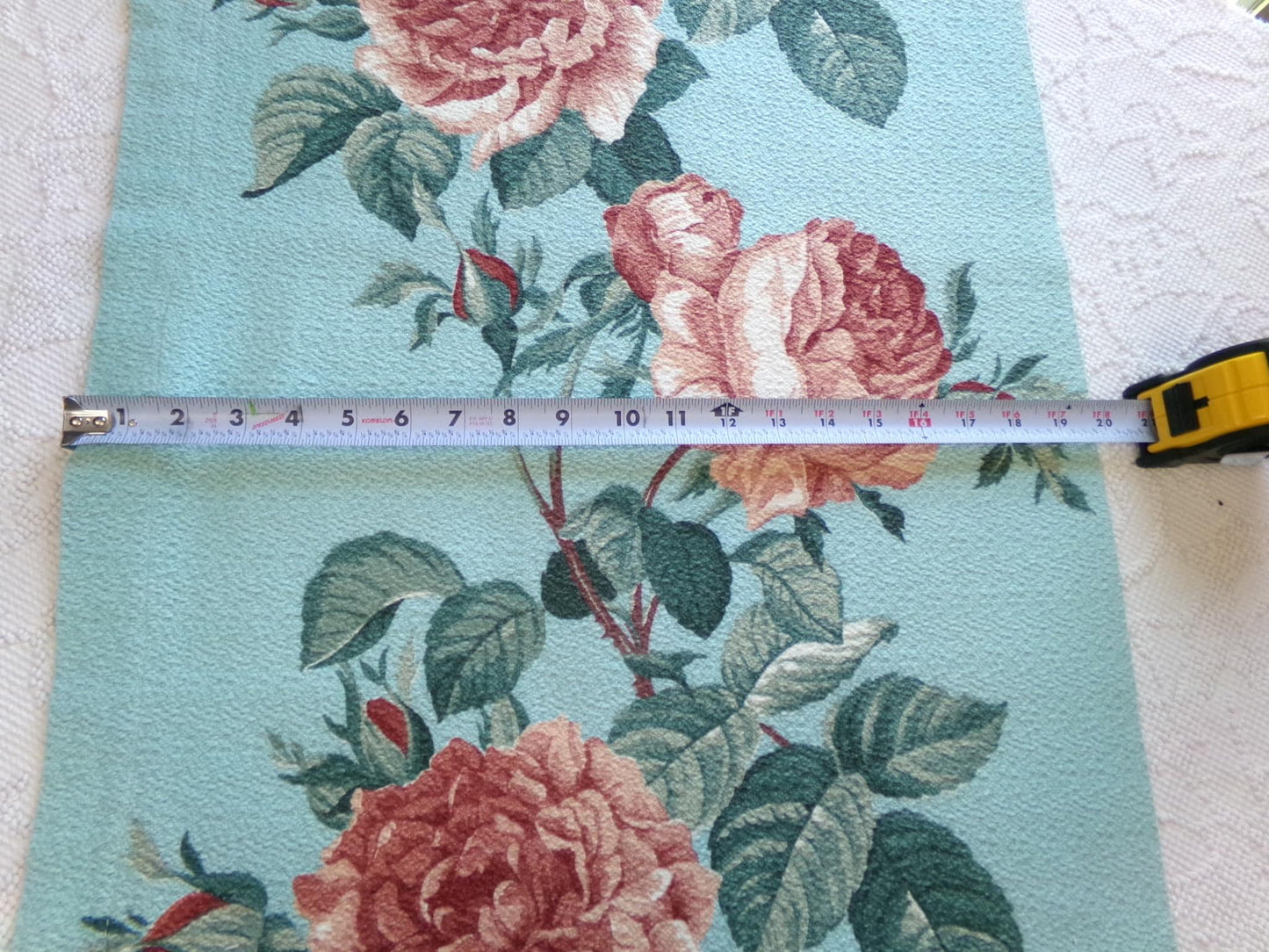 stunning vintage barkcloth fabric in life like rose bloom print, 18" x 26" inch piece from a deconstructed curtain panel