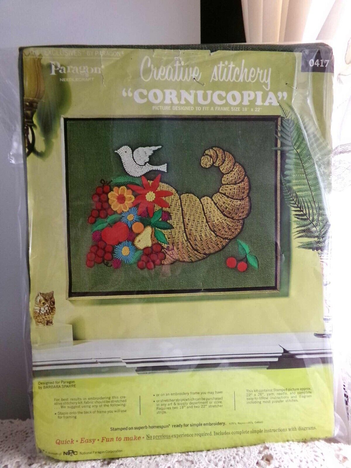CORNUCOPIA Vintage Paragon Crewel Stitchery Embroidery Kit # 0417 Folk Hippie Style