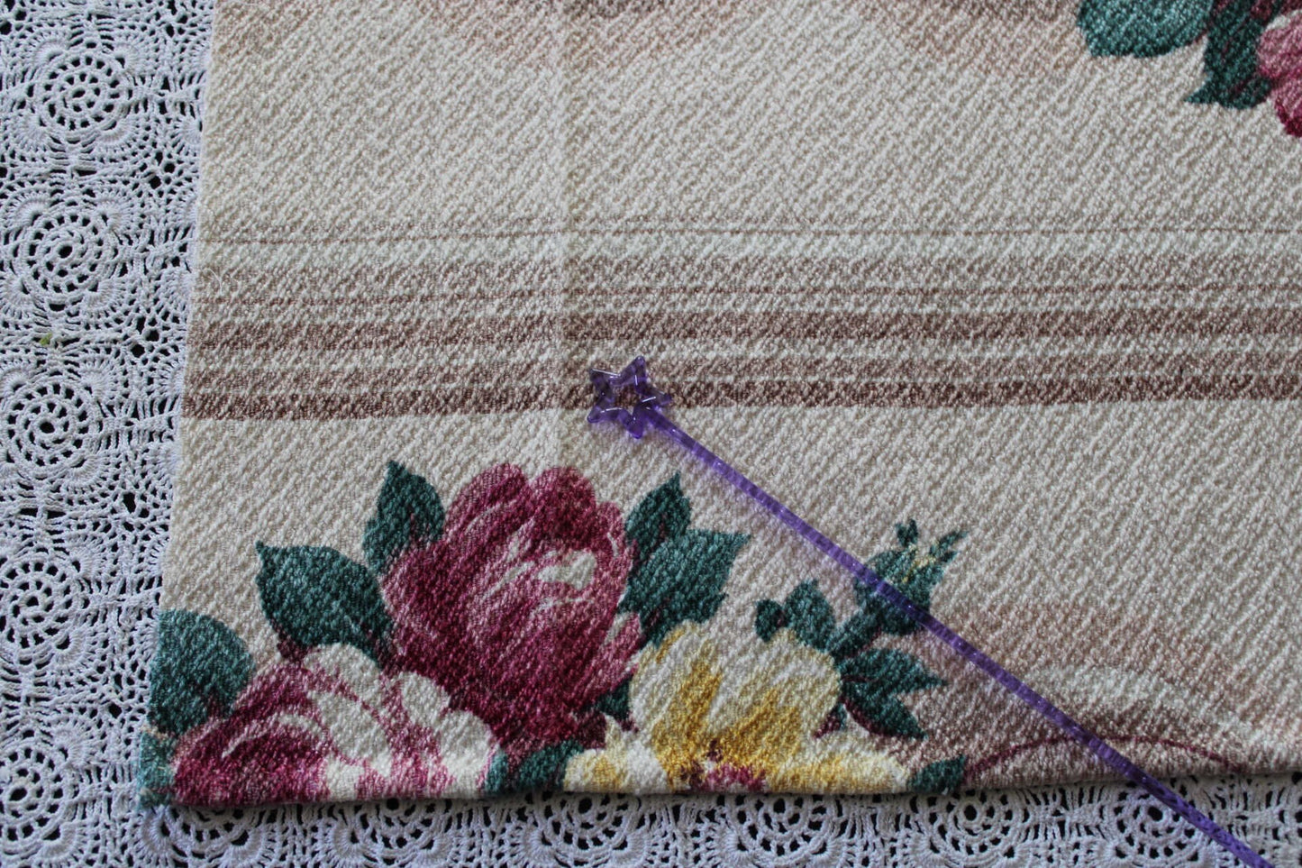 Vintage Floral Barkcloth Fabric Piece, 20.5" x 20" inches, Glencourt Style Champagne Beige, Deconstructed Curtain Panel, #2