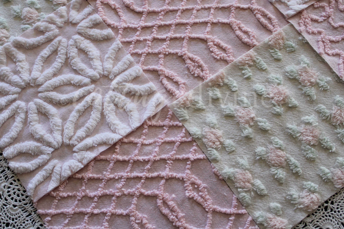 Pink Quilt Squares, Daisy Rosebud Craft Square Set from Vintage Bedspread Fabric, 16 Blocks, 6" x 6" inch