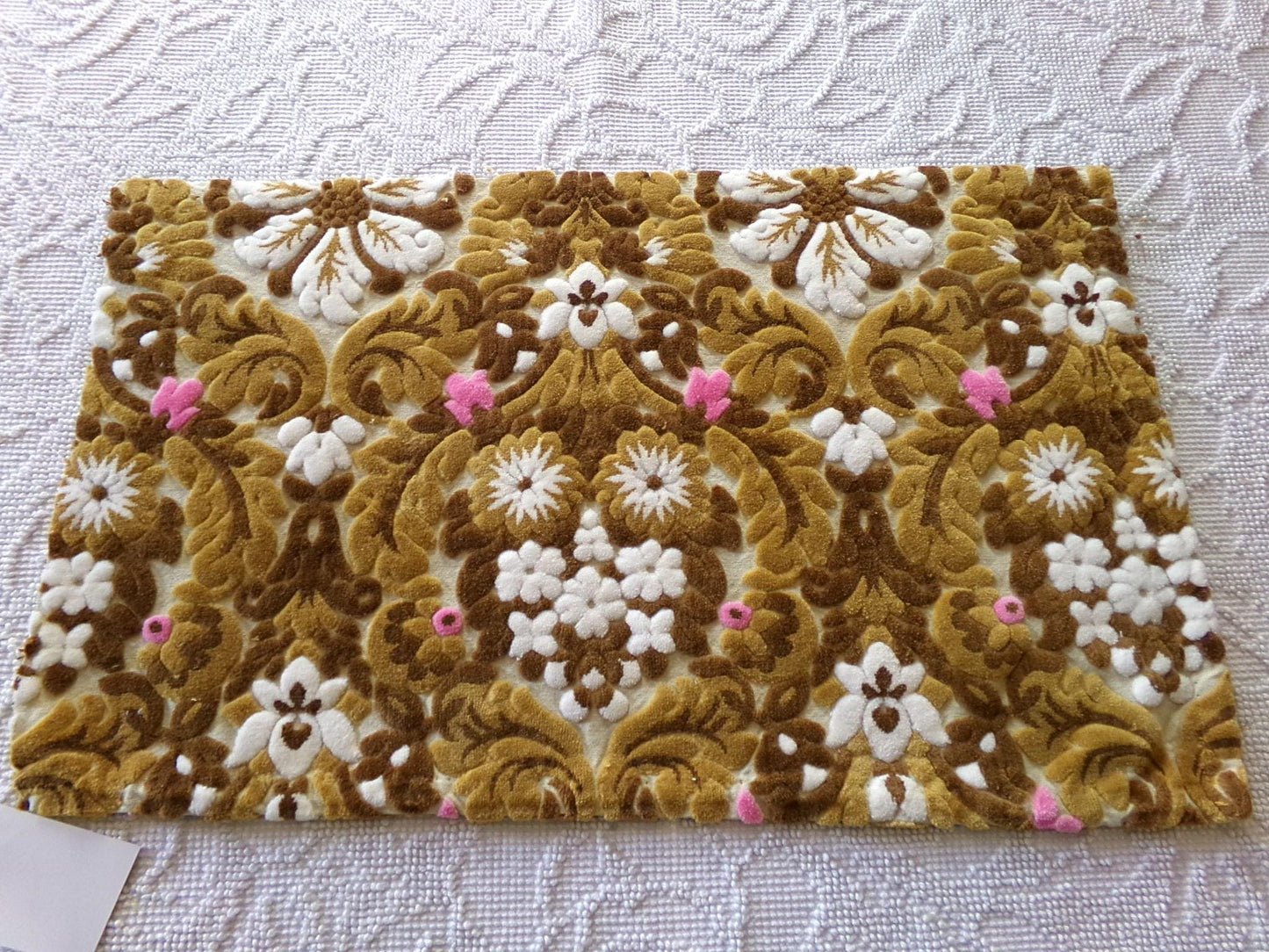 cut velvet fabric in caramel chocolate, vintage Bates tapestry chenille, 12" x 20" inch piece, ideal sewing material for small bags