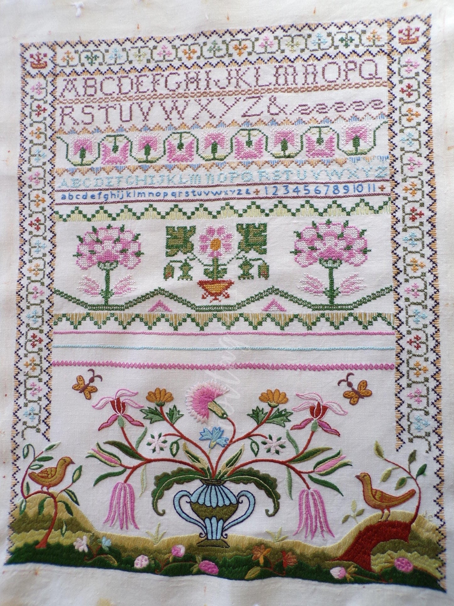 Jacobean 1773 Vintage Linen Sampler, Cooper Hewitt Museum, 0860 Paragon Stitchery, Hand Embroidered, Completed