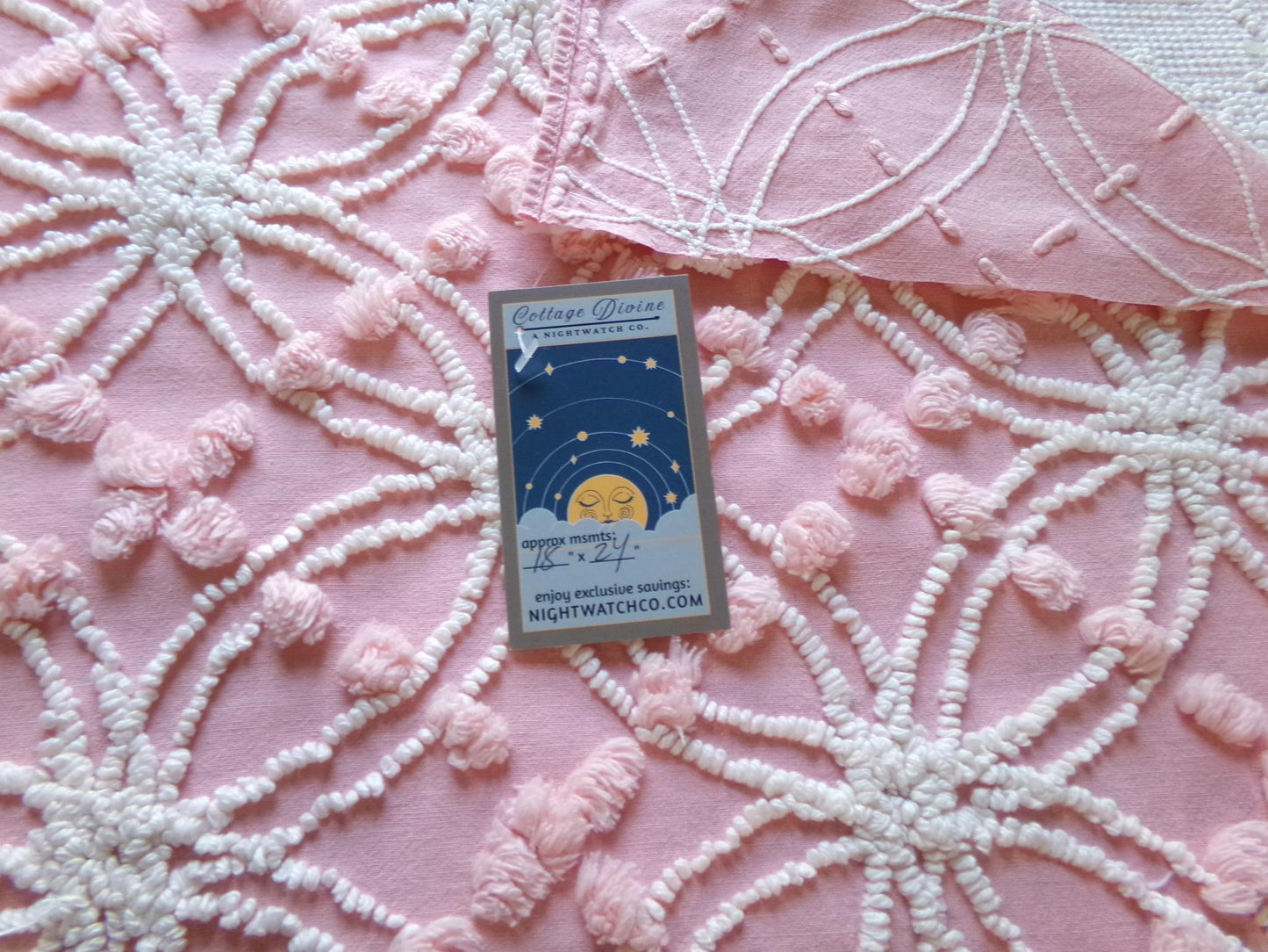 divinely feminine pink chenille fabric, 18" x 24" inch piece of vintage cotton sewing material, lovely in handmade chenille quilts & pillows