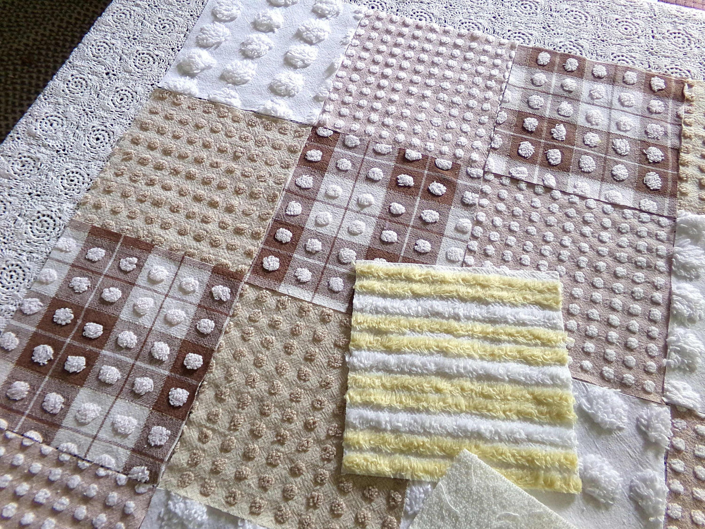 Novelty Chenille Fabric Squares Set, "Retro Diner" 16 Vintage Quilt Blocks, 6" x 6" inches each, for Quilting, Sewing, DIY Pillows