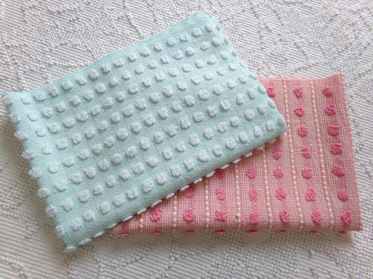 Vintage Chenille Fabric Bundle in Pink & Aqua Popcorn Dot, 2 Pieces 12" x 18" each | Easy Stash Builder for Fiber Arts, Quilting