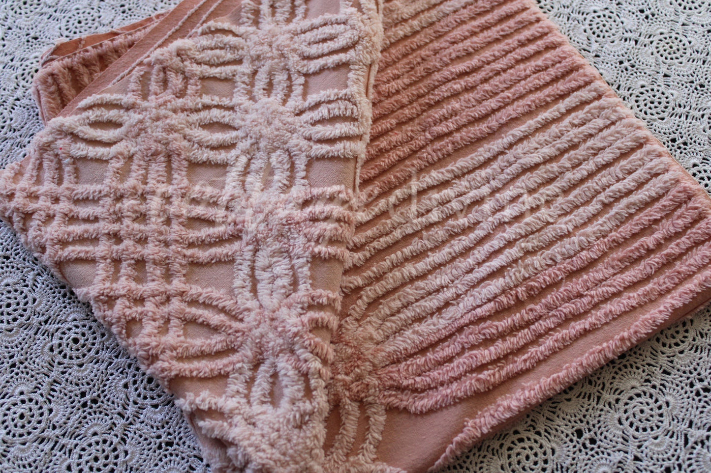 Blush Pink Rosy Vintage Chenille Quilt Fabric, 23" x 24" inch Piece, Pretty for Quilts & Pillows